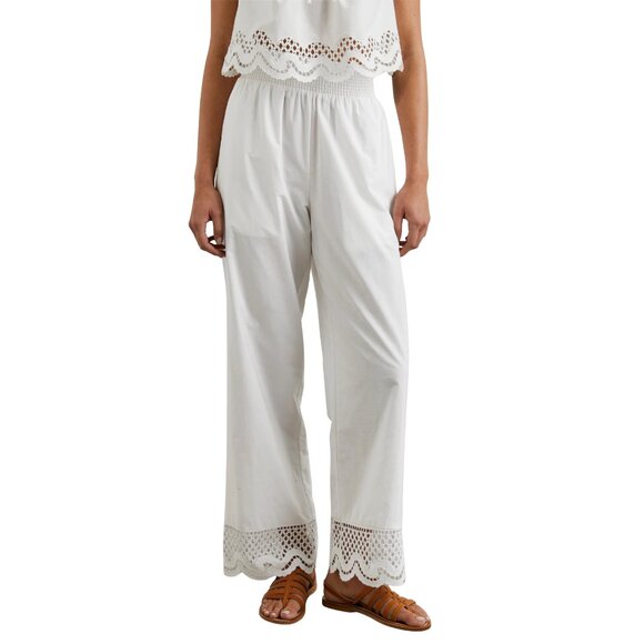 210. RAILS White Wide Leg Lightweight Lace Trim Henrik Pant $198 LIKE NEW Small - Picture 1 of 7
